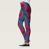 Rote Mohnblumen und blaue Maisblumen auf blau Leggings (Links)