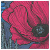 Rote Mohnblumen und blaue Maisblumen auf blau Stoff (Nahaufnahme)