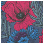 Rote Mohnblumen und blaue Maisblumen auf blau Stoff (Muster)