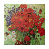 Rote Mohnblumen-und Gänseblümchen-Fliese Van Gogh