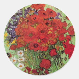 Rote Mohnblumen und Gänseblümchen von Vincent van  Runder Aufkleber