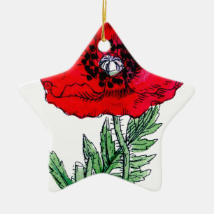 rote Mohnblumen vintage Reben Blüten Keramikornament