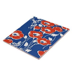 Rote Mohnblumen Vintage Tapete Feine Florale Kunst Fliese
