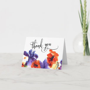 Rote Mohnblumen, violette Schwertlilien Aquarell D Dankeskarte