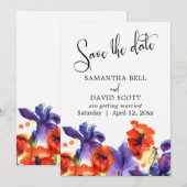 Rote Mohnblumen, violette Schwertlilien Aquarell S Save The Date (Vorne/Hinten)
