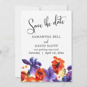Rote Mohnblumen, violette Schwertlilien Aquarell S Save The Date