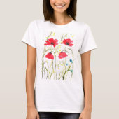 Rote Mohnblumen-Wildblumen Blume T-Shirt (Vorderseite)