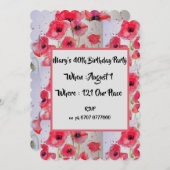 Rote Mohnblüte 40. Geburtstag Einladung (Vorne/Hinten)