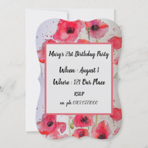 Rote Mohnblüte am 21. Geburtstag Einladung