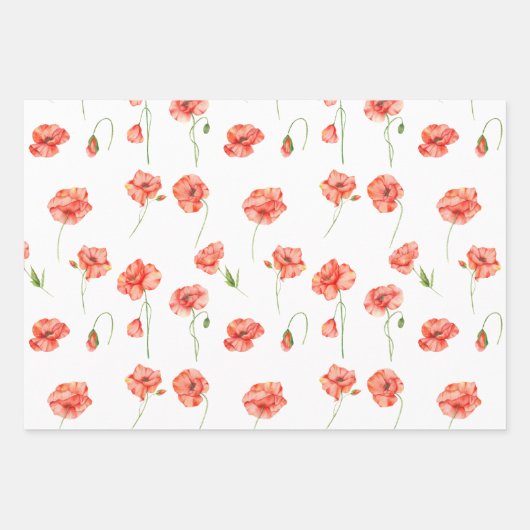 Rote Mohnblüte Blume Geschenkpapier Set (Vorderseite)