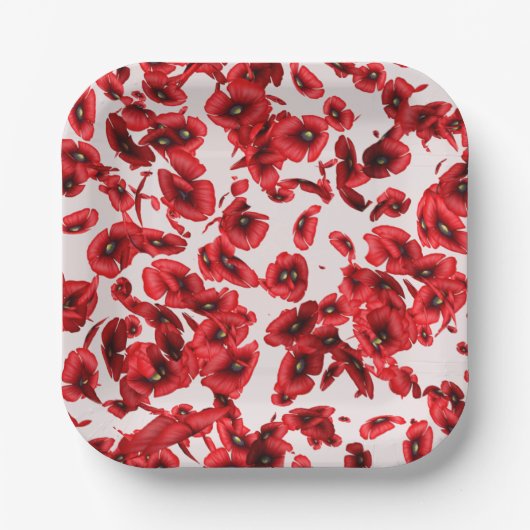 Rote Mohnblüte Blume Kaskadieren Poppies Pappteller (Vorderseite)