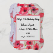 Rote Mohnblüte Blumenbeete zum 40. Geburtstag Einladung (Vorne/Hinten)