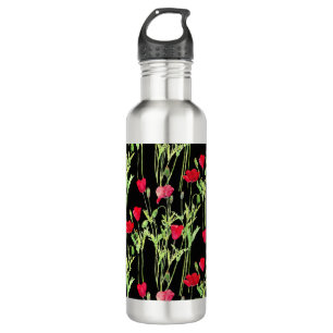 Rote Mohnblüte, Sommerwiese, wilde Blume Edelstahlflasche