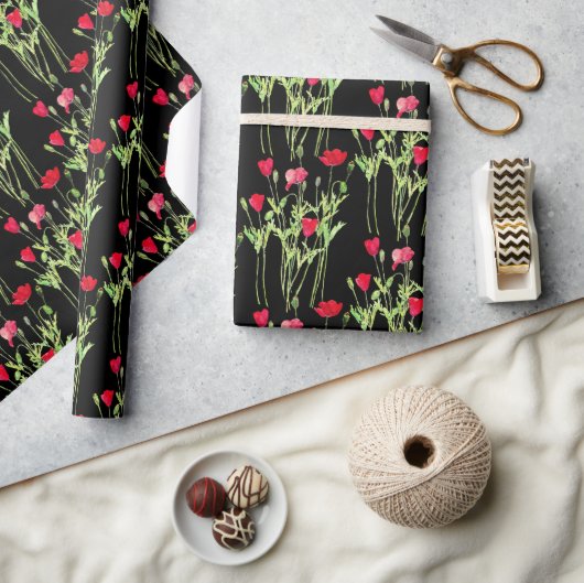 Rote Mohnblüte, Sommerwiese, wilde Blume Geschenkpapier (Kunsthandwerk)