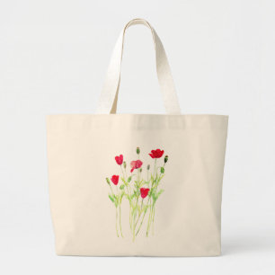 Rote Mohnblüte, Sommerwiese, wilde Blume Jumbo Stoffbeutel