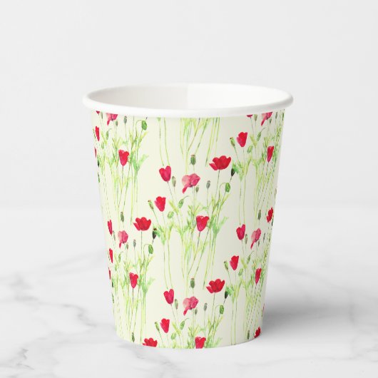 Rote Mohnblüte, Sommerwiese, wilde Blume Pappbecher (Links)