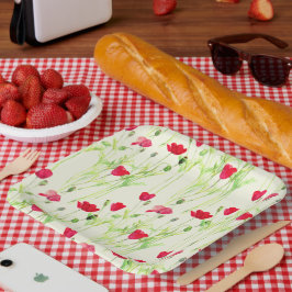 Rote Mohnblüte, Sommerwiese, wilde Blume Pappteller