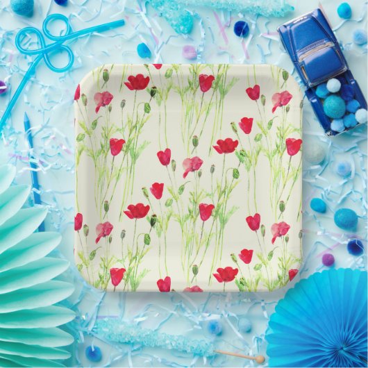 Rote Mohnblüte, Sommerwiese, wilde Blume Pappteller (Party)