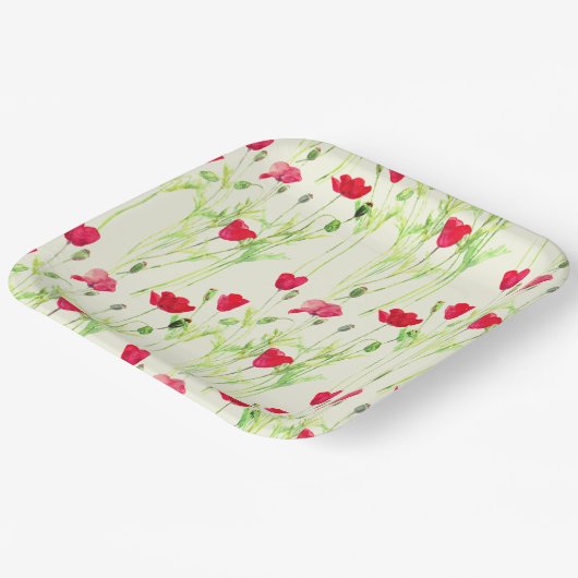 Rote Mohnblüte, Sommerwiese, wilde Blume Pappteller (Gewinkelt)