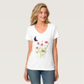 Rote Mohnblüten, Admiral-Schmetterling-T - Shirt (Vorderseite Vollansicht)