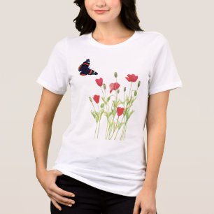 Rote Mohnblüten, Admiral-Schmetterling-T - Shirt