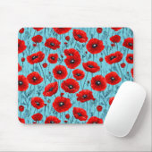 Rote Mohnblüten auf blauem Hintergrund Mousepad (Mit Mouse)