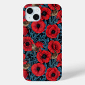 Rote Mohnblüten, blaue Blätter auf schwarz Case-Mate iPhone Hülle (Rückseite)