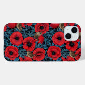 Rote Mohnblüten, blaue Blätter auf schwarz Case-Mate iPhone Hülle (Rückseite (Horizontal))