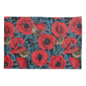 Rote Mohnblüten, blaue Blätter auf schwarz Kissenbezug (Rückseite-Links)