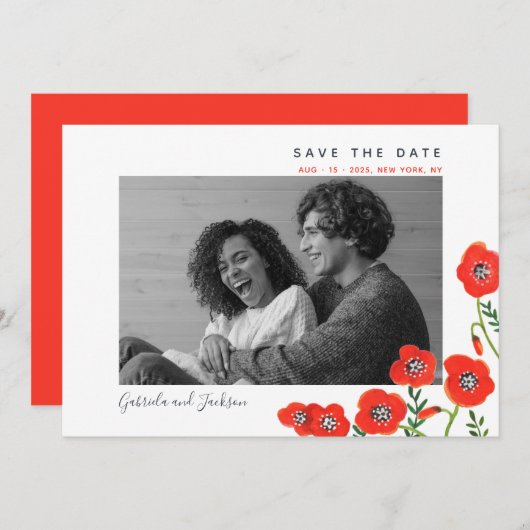 Rote Mohnblüten Moderne Hochzeit speichern das Dat Save The Date (Vorne/Hinten)