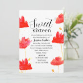 Rote Mohnblüten Süß 16 16 Einladung (Stehend Vorderseite)