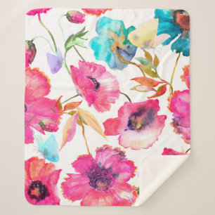 Rote Mohnblüten und Blumen mit Schmetterlingen, w Sherpadecke
