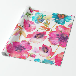 Rote Mohnblüten und Blumen mit Schmetterlingen, wa Geschenkpapier