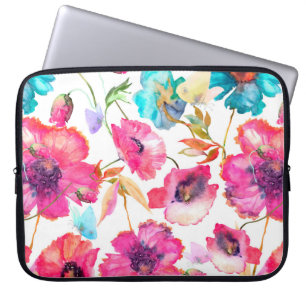 Rote Mohnblüten und Blumen mit Schmetterlingen, wa Laptopschutzhülle