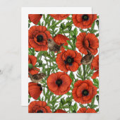 Rote Mohnblüten und Garne, grüne Blätter auf Weiß (Vorne/Hinten)