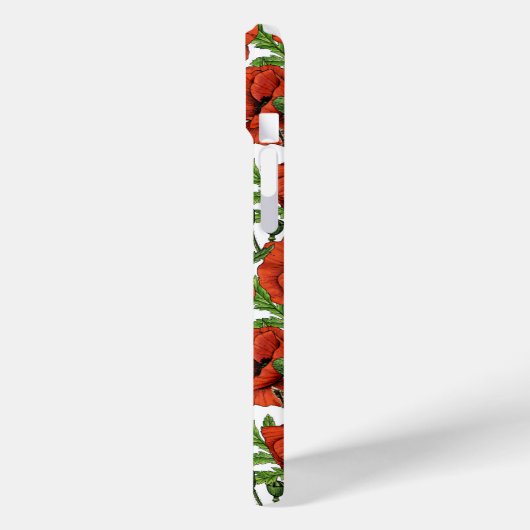 Rote Mohnblüten und Garne, grüne Blätter auf Weiß Case-Mate iPhone Hülle (Rückseite / Links)