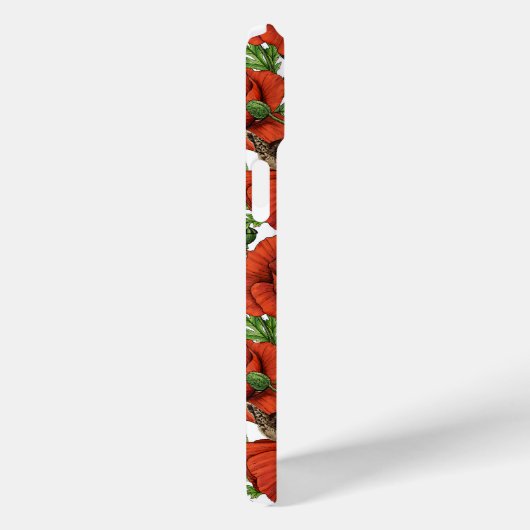 Rote Mohnblüten und Garne, grüne Blätter auf Weiß Case-Mate iPhone Hülle (Rückseite / Rechts)