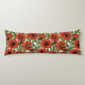 Rote Mohnblüten und Garne, grüne Blätter auf Weiß Seitenschläferkissen (Vorderseite)