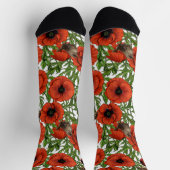 Rote Mohnblüten und Garne, grüne Blätter auf Weiß Socken (Oben)