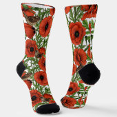 Rote Mohnblüten und Garne, grüne Blätter auf Weiß Socken (Gewinkelt)
