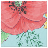 Rote Mohnblüten und gelbe Gänse Stoff (Nahaufnahme)