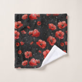 Rote Mohnchen auf schwarz Badhandtuch Set (Waschlappen)