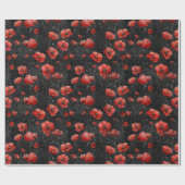 Rote Mohnchen auf schwarz Geschenkpapier (Flach)