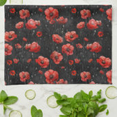 Rote Mohnchen auf schwarz Geschirrtuch (Gefaltet)