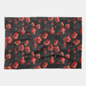 Rote Mohnchen auf schwarz Geschirrtuch (Horizontal)