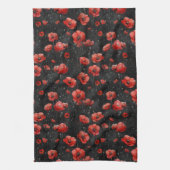Rote Mohnchen auf schwarz Geschirrtuch (Vertikal)