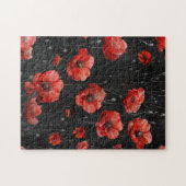 Rote Mohnchen auf schwarz Puzzle (Horizontal)