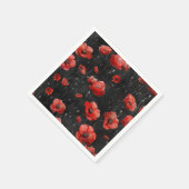 Rote Mohnchen auf schwarz Serviette (Ecke)