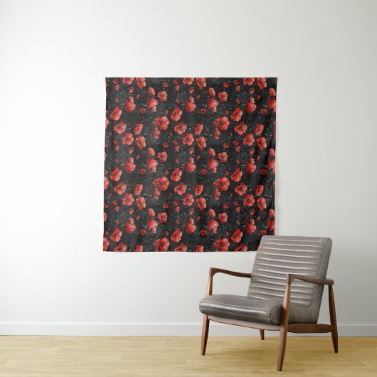 Rote Mohnchen auf schwarz Wandteppich (Beispiel (Horizontal))