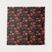 Rote Mohnchen auf schwarz Wandteppich (Vorderseite)